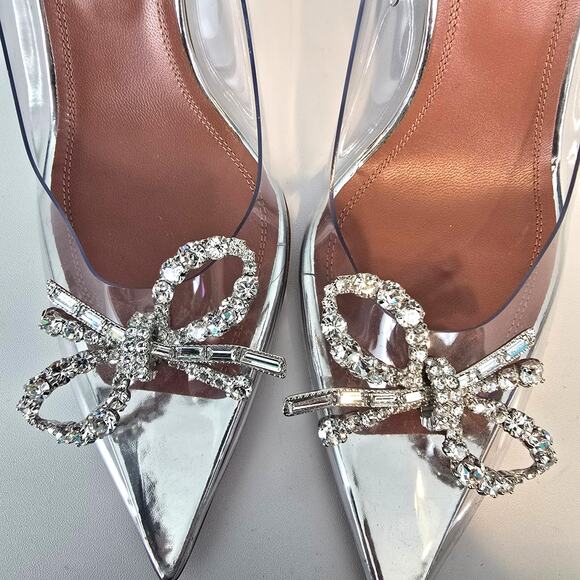 Amina Muaddi Rosie Glass Pump PVC Transparent 95MM Rhinestone Bow 38 SEE - Picture 4 of 16